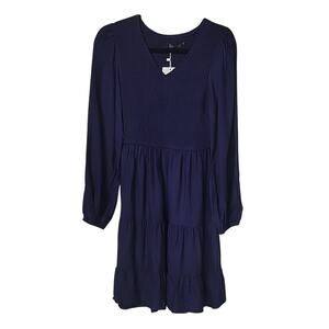 Zesica Navy Blue Long Sleeve Ruched Bodice Dress Womens Size Small NWT